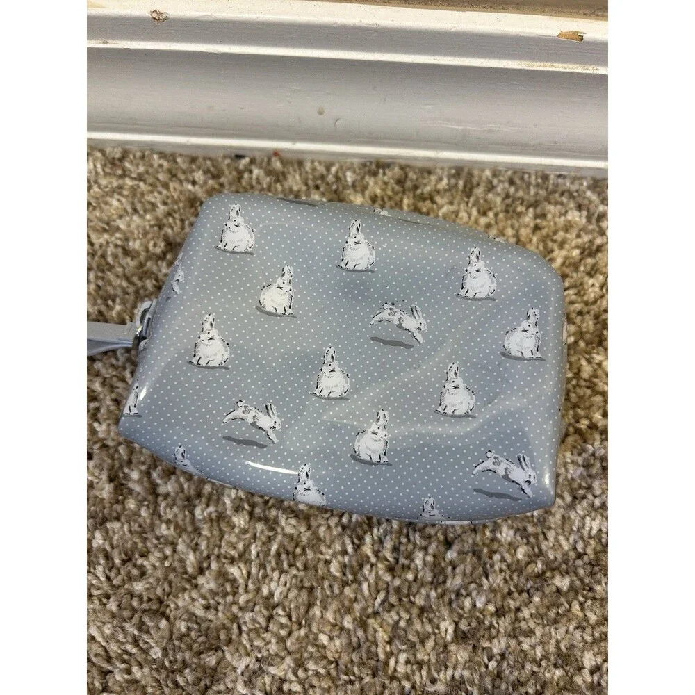 Vera Bradley Mini Dome Cosmetic Merry Hare Ditsy Grey Bunny Rabbit